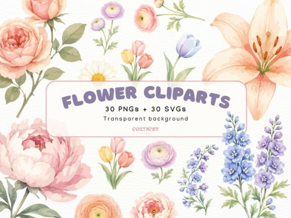 Download Flowers Watercolor Cliparts, Pastel PNG - Watercolor cliparts Collection