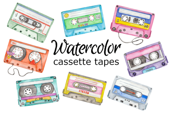 Download Watercolor Clipart Retro Cassette Tapes - Cassette tapes Collection