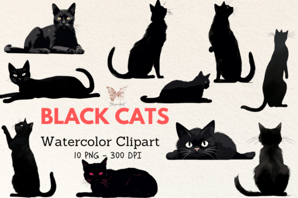 Download Black Cat Watercolor Cliparts - Watercolor cliparts Collection