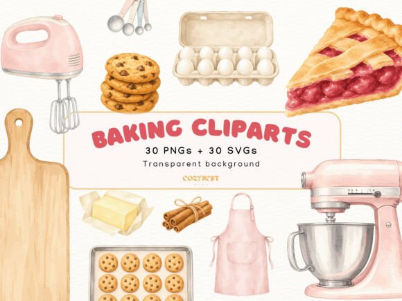 Download Baking Watercolor Cliparts, Kitchen Tool - Watercolor cliparts Collection