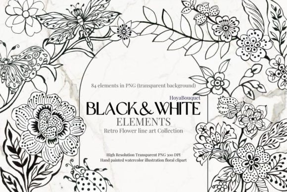 Download Black &amp; White Retro Line Art Elements - Premium Resources