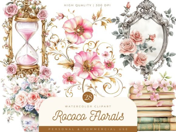 Download Watercolor Rococo Florals Clipart - Rococo Collection